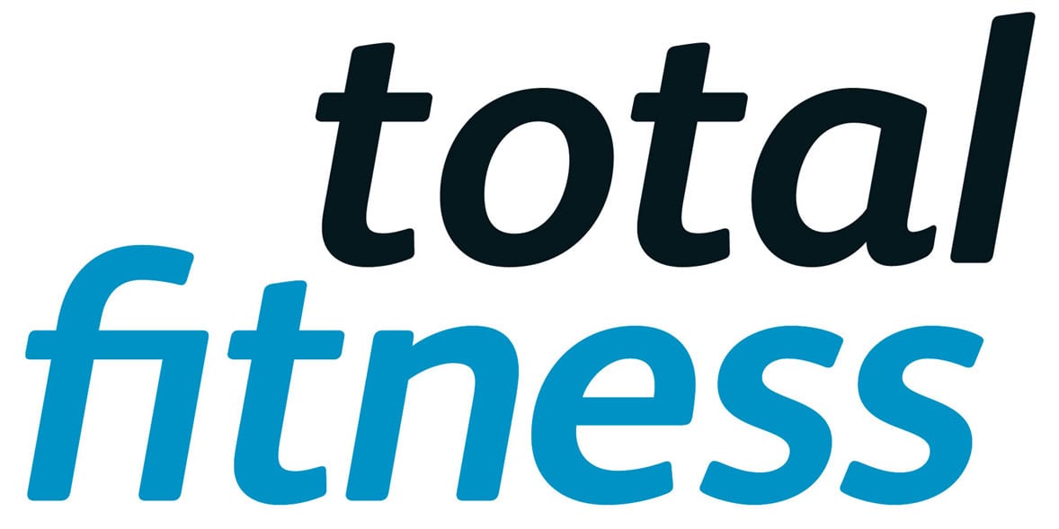 High-resolution image of Total Fitness logo in bold black and blue text.
