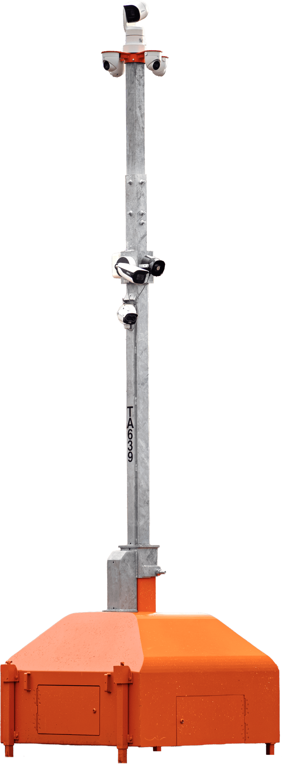 Surveillance camera pole with multiple security cameras for monitoring and surveillance.