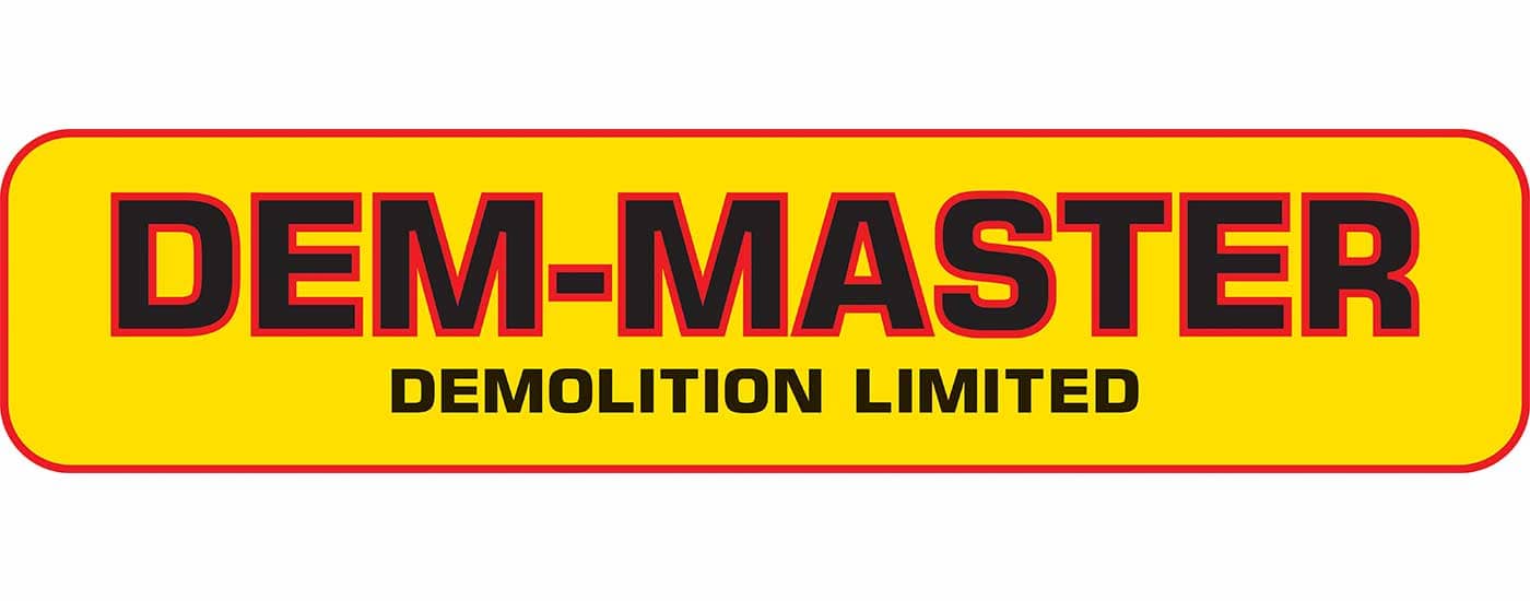 Dem-Master demolition company sign for construction projects.