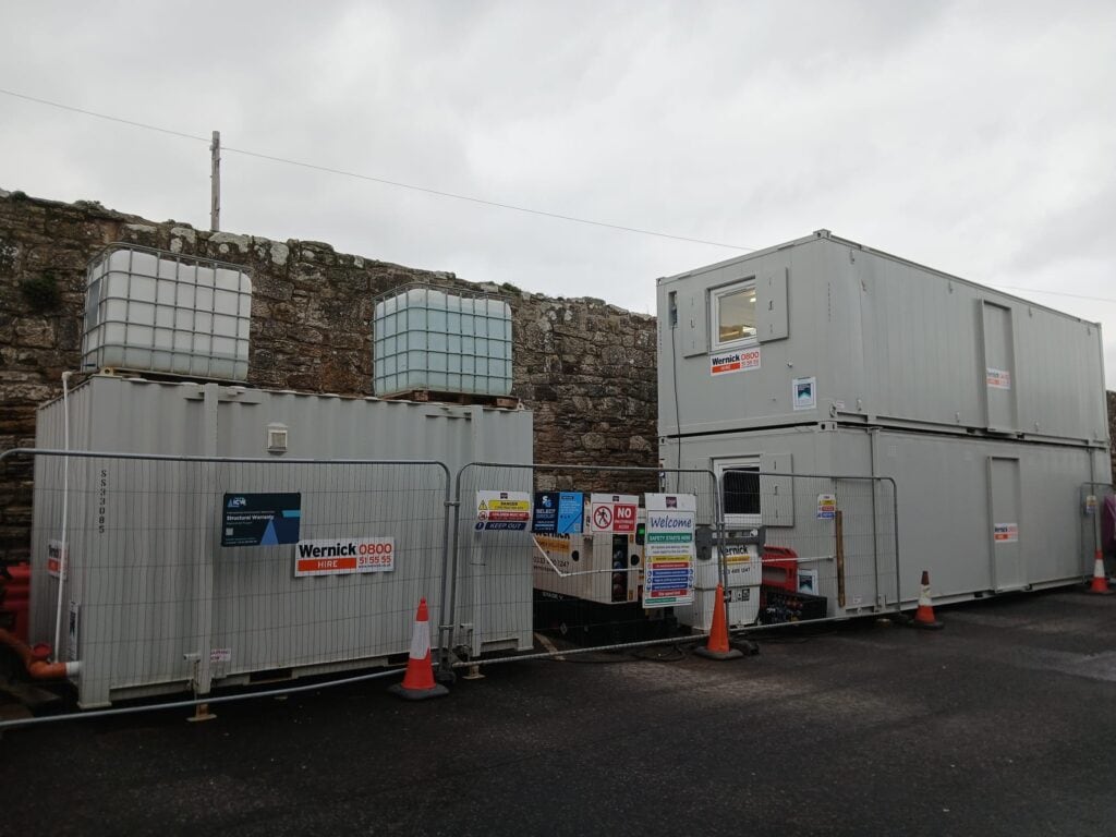 Storage containers at CHAP – St Andrews construction site.